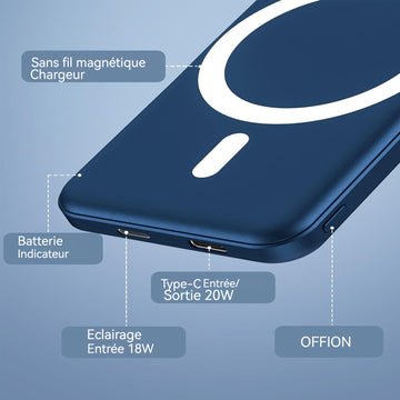 Batterie externe magnétique 10000mAh batterie externe magnétique sans fil power bank Batterie externe et filaire chargeur portable